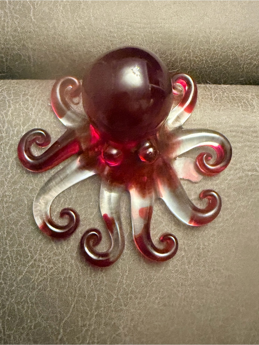 Handmade Resin Octopus Figurine - Red and Clear
